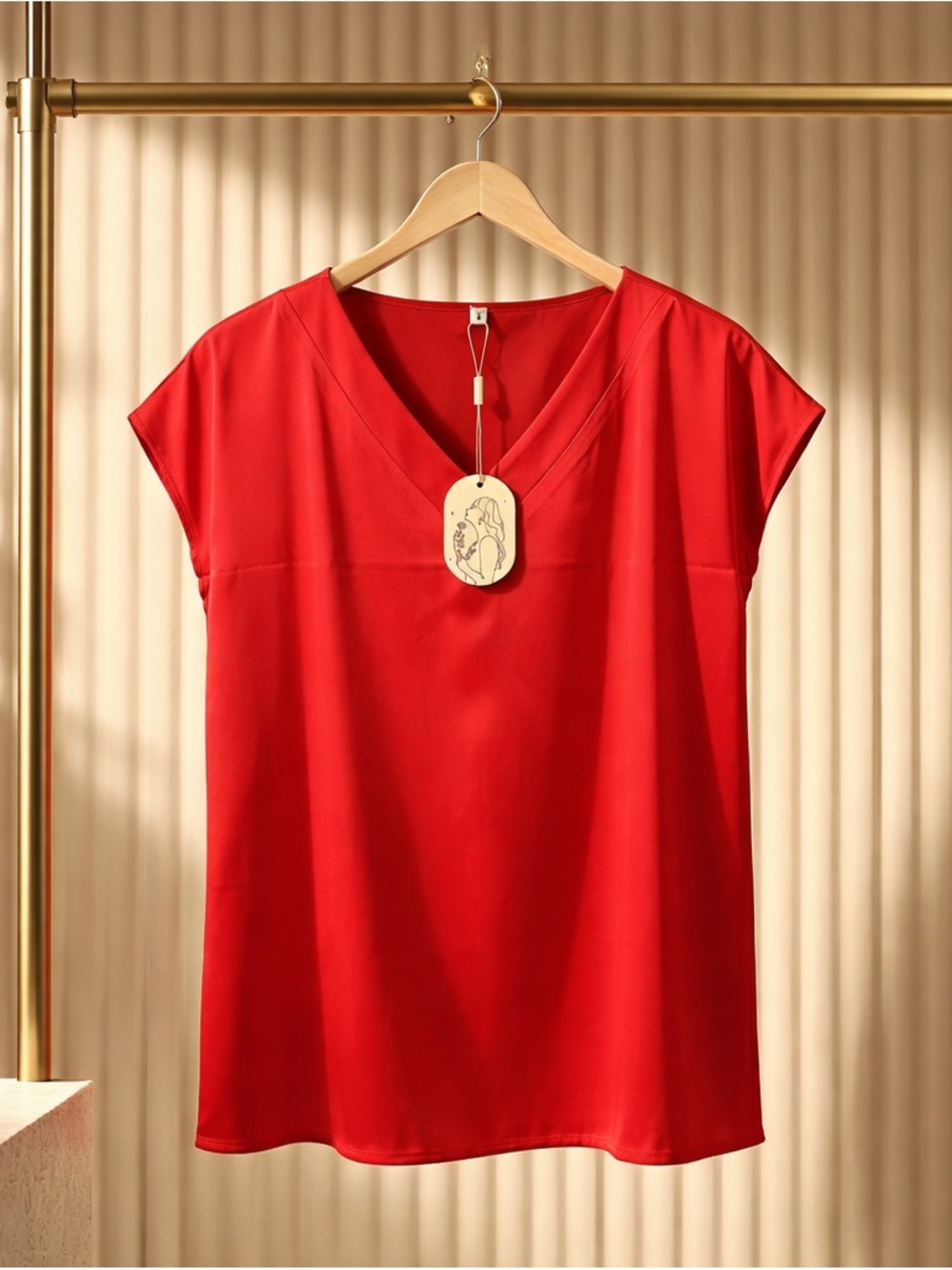 Vibrant Red V-Neck Satin Blouse